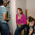 Sarah finds something amusing, Jen's Hallowe'en Party and Sazzle's Leaving Do, Mission Road, Diss - 28th October 2005