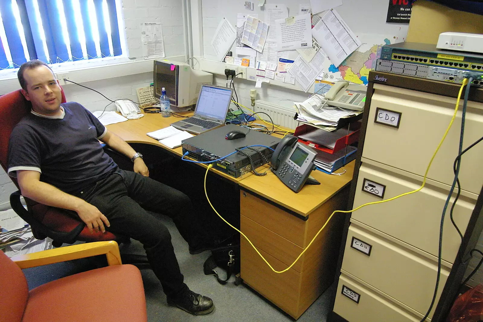 Russell sets up a network in the council offices, from CISU Networks and Autumn Leaves at Norwich Cathedral, Eye and Norwich - 29th October 2005