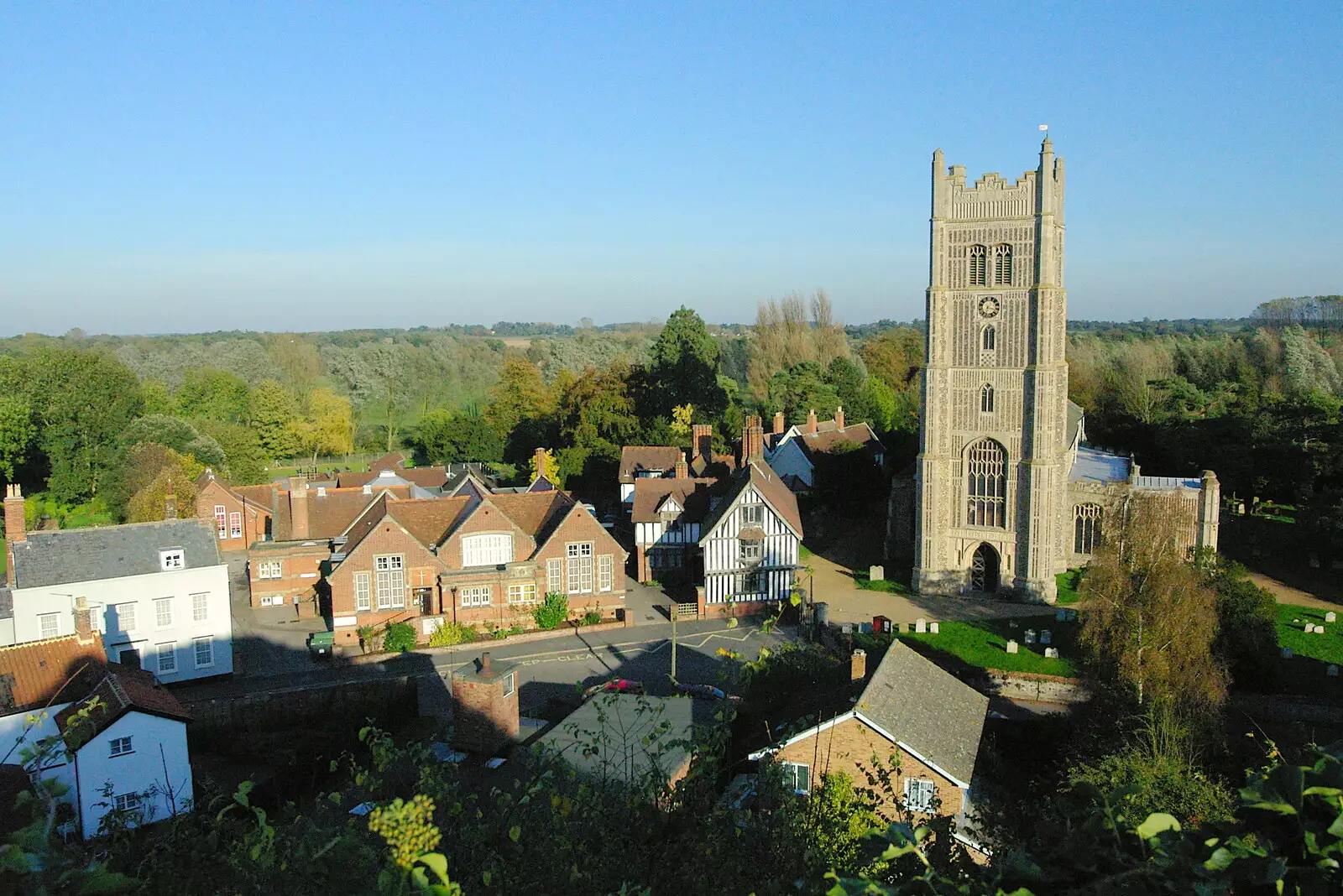 The view of the church and school from the castle, from CISU Networks and Autumn Leaves at Norwich Cathedral, Eye and Norwich - 29th October 2005