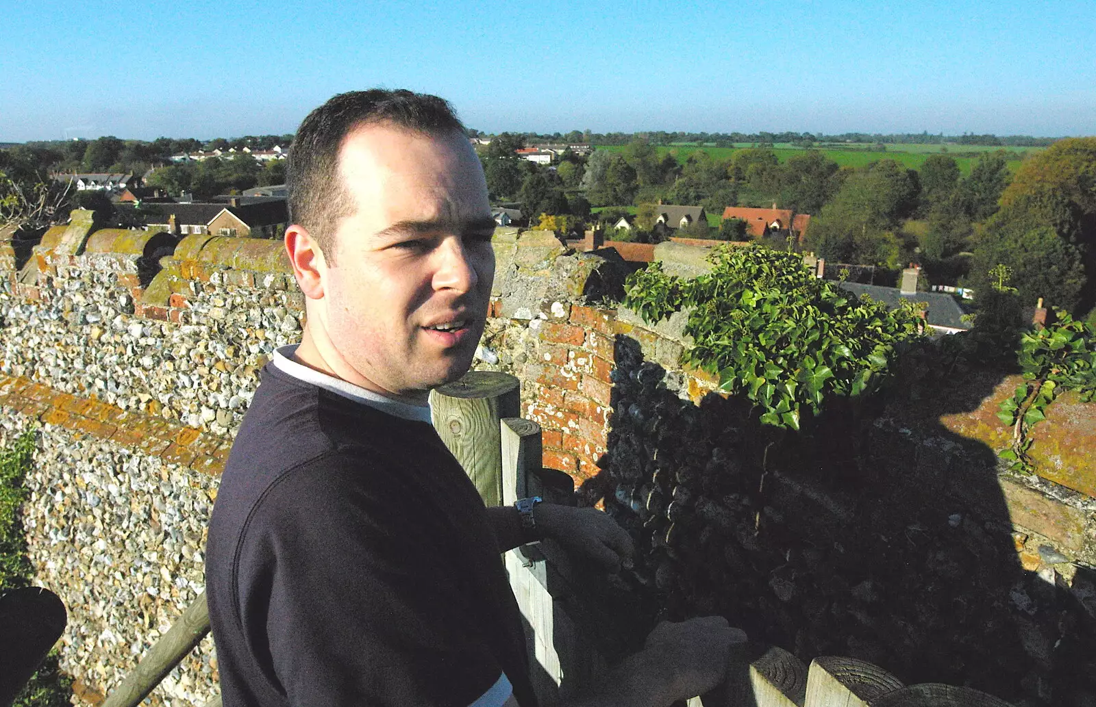 Russel at the top of the castle, from CISU Networks and Autumn Leaves at Norwich Cathedral, Eye and Norwich - 29th October 2005