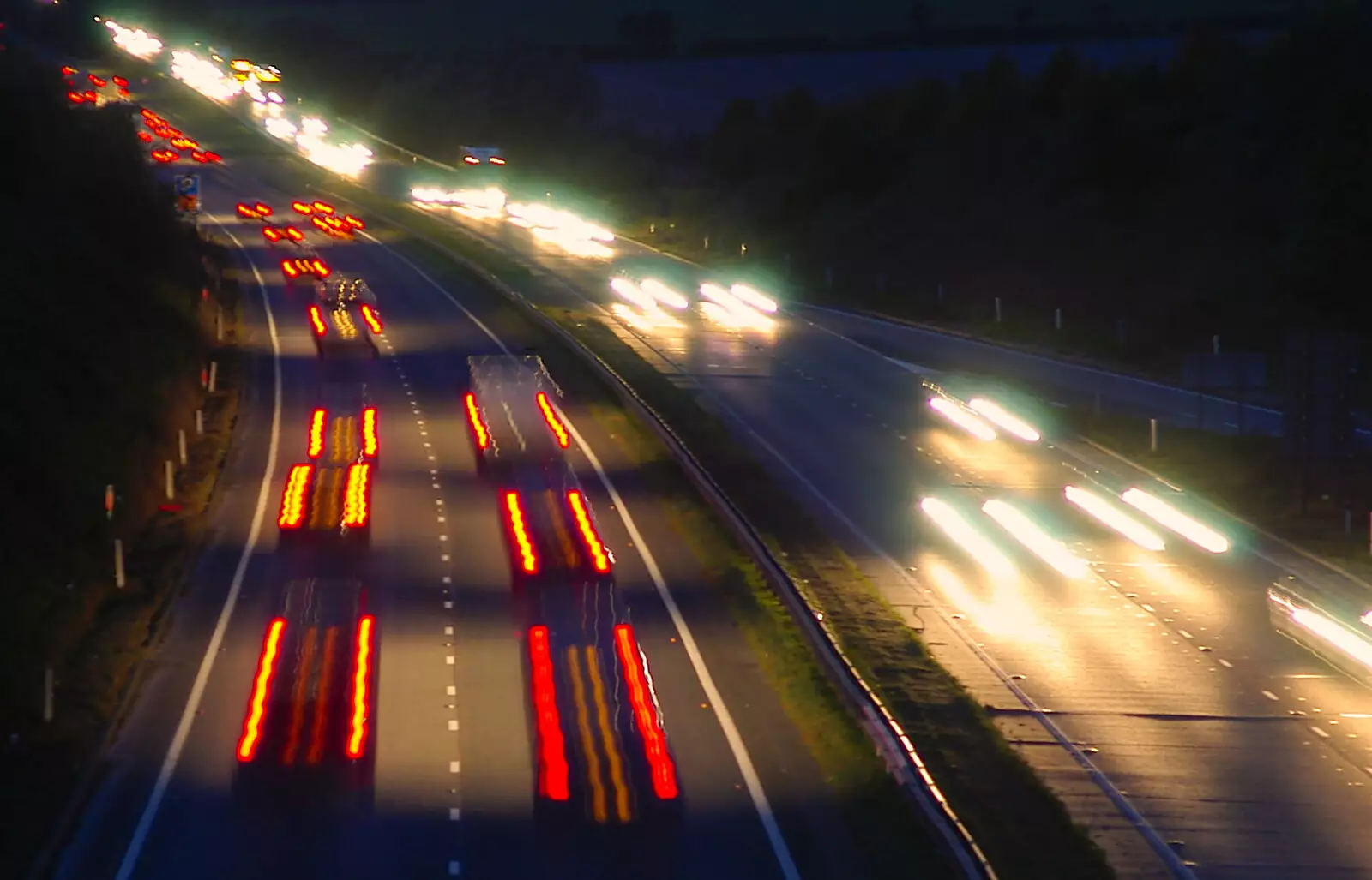 Headlight and brake-light trails on the A14, Saxham, from CISU Networks and Autumn Leaves at Norwich Cathedral, Eye and Norwich - 29th October 2005