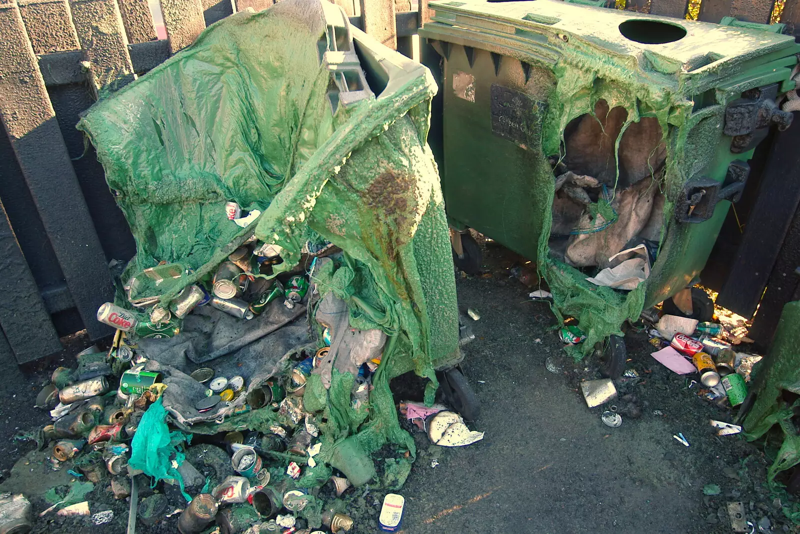 Melted recycling bins, from Burnt-out Recycling Bins and Fireworks from a Distance, Diss, Norfolk - 4th November 2005