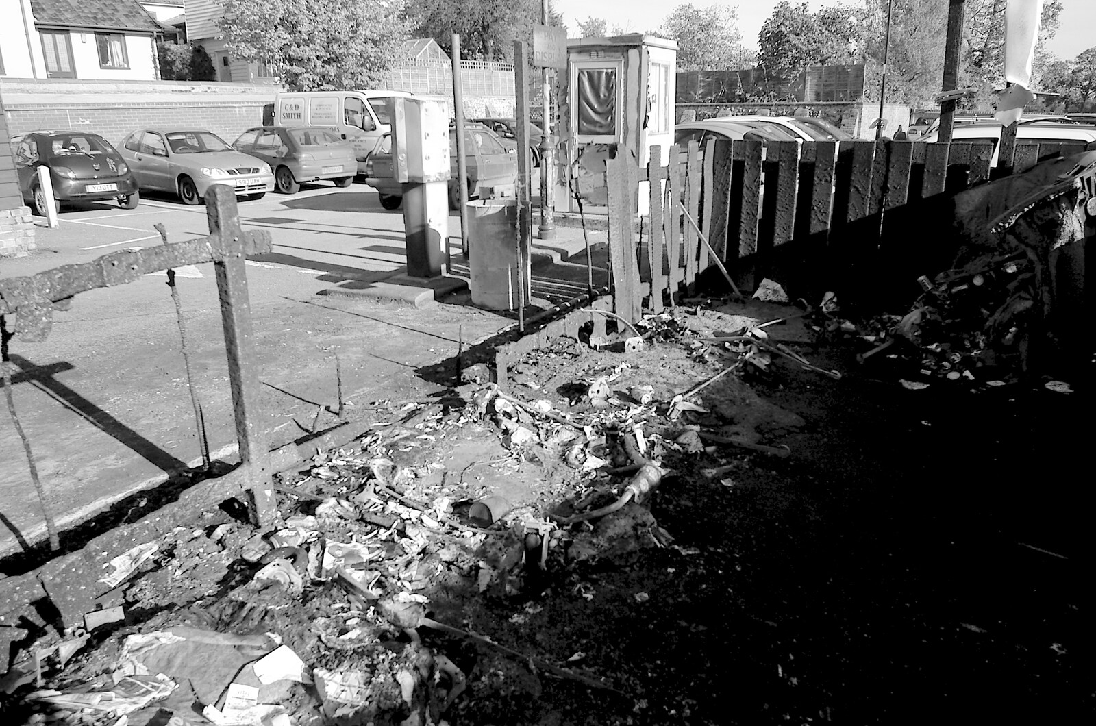 Scene of destruction from Burnt-out Recycling Bins and Fireworks from a Distance, Diss, Norfolk - 4th November 2005