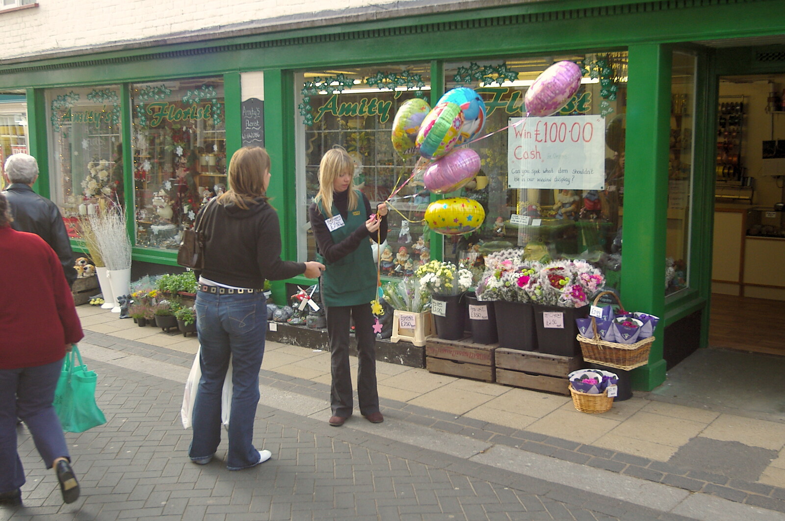 A balloon raffle outside Amity's Florist in Diss from Burnt-out Recycling Bins and Fireworks from a Distance, Diss, Norfolk - 4th November 2005