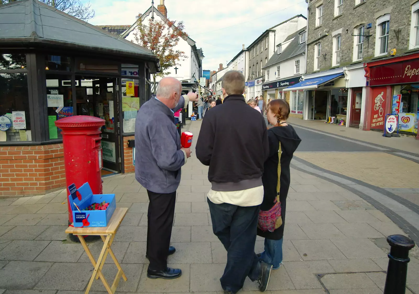 The poppy seller on Mere Street, from Burnt-out Recycling Bins and Fireworks from a Distance, Diss, Norfolk - 4th November 2005