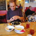 Mike eats a bowl of mussels, Mother, Mike and the Stiffkey Light Shop, Cley and Holkham - 6th November 2005