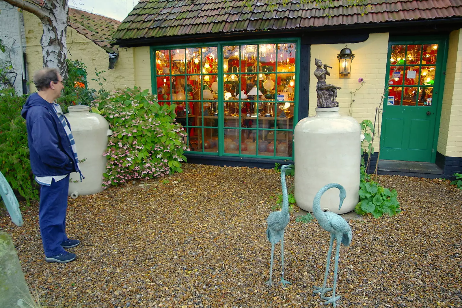 Mike lurks outside the light shop, from Mother, Mike and the Stiffkey Light Shop, Cley and Holkham - 6th November 2005