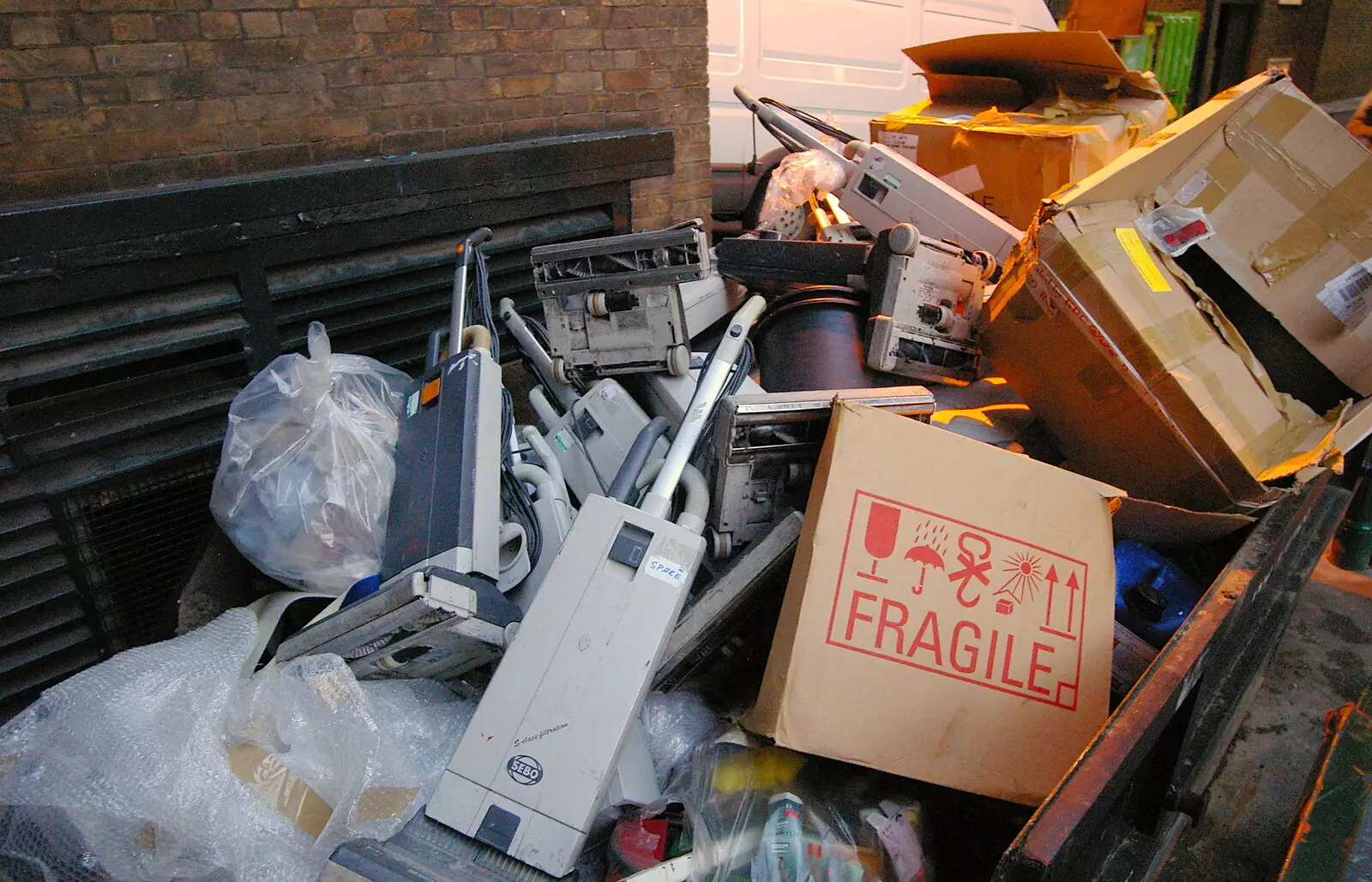 A skip full of discarded hoovers is spotted, from Qualcomm Europe All-Hands at the Berkeley Hotel, London - 9th November 2005