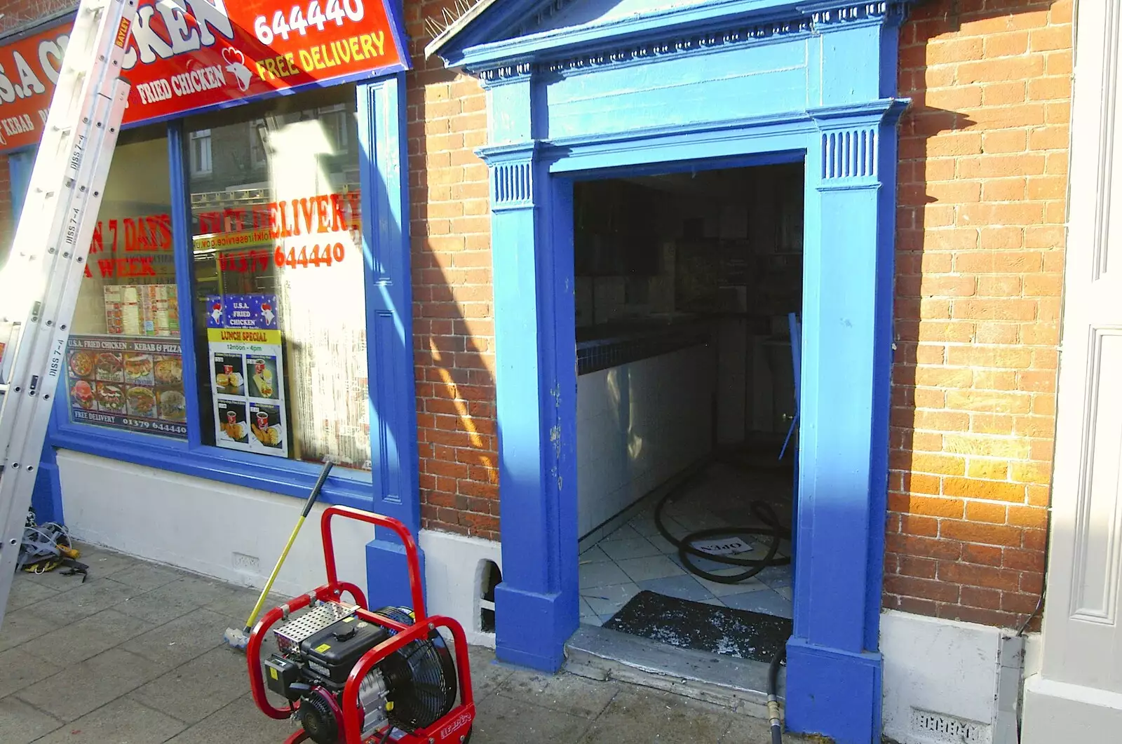 A generator outside the front door of USA Chicken, from USA Chicken Catches Fire: Gov and the Ambulance, Diss, Norfolk - 19th November 2005