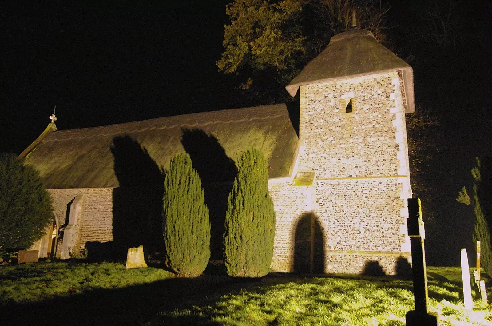 The church at Thornham Parva by night, from Thornham Walled Garden, and Bob Last Leaves the Lab, Cambridge - 20th November 2005