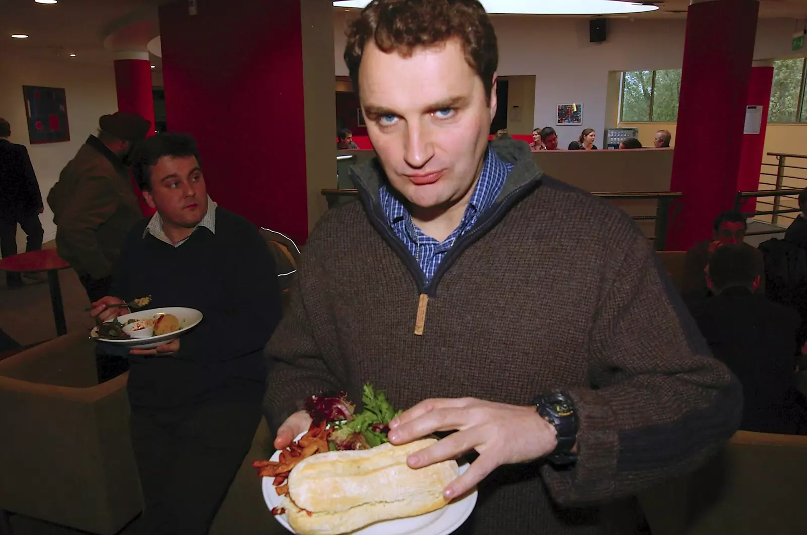 Dan looks up from his Ciabatta, from Thornham Walled Garden, and Bob Last Leaves the Lab, Cambridge - 20th November 2005