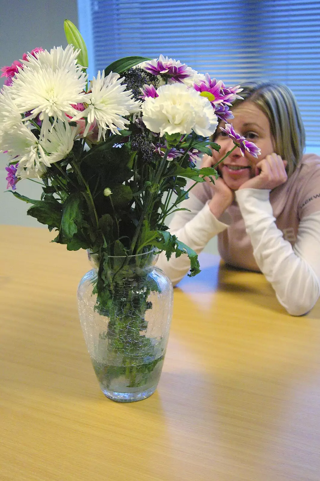 Lucy looks wistfully at a vase of flowers, from Thornham Walled Garden, and Bob Last Leaves the Lab, Cambridge - 20th November 2005