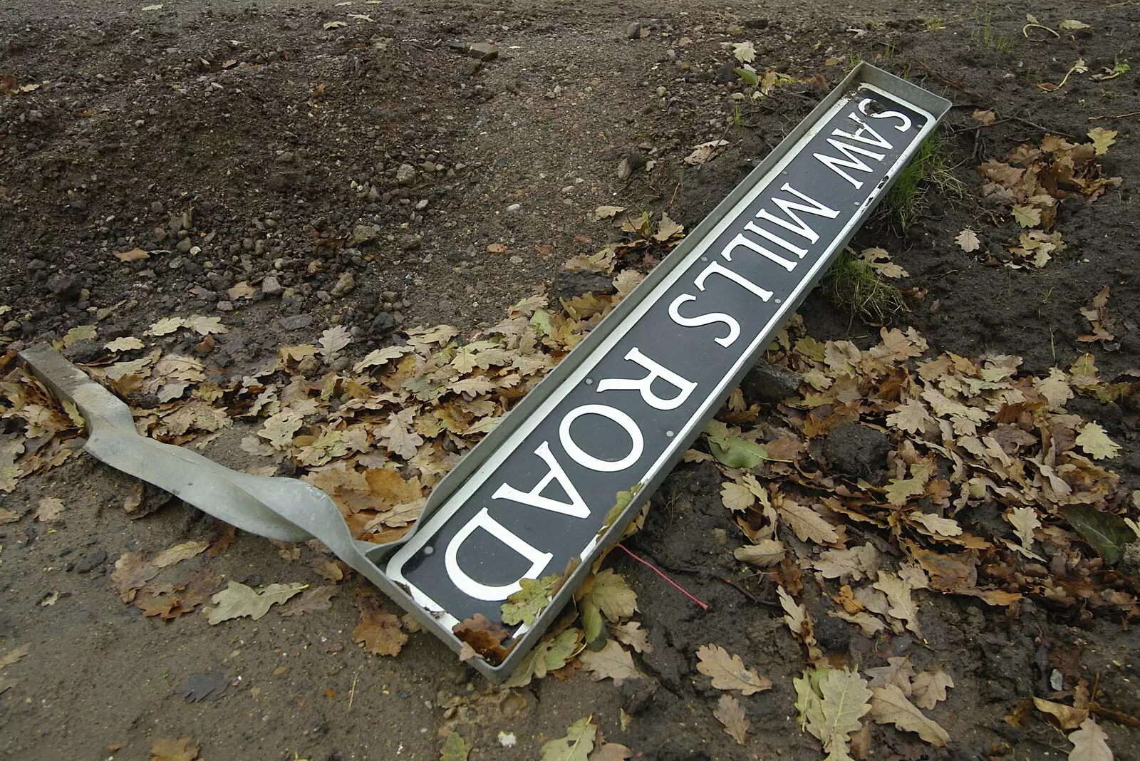 Discarded Sawmills Road sign, from Post-modern Alienation: Bleak House, a Diss Miscellany, Norfolk - 3rd December 2005