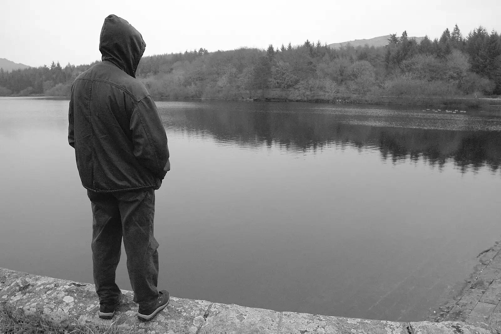 Mike stands on a wall, from A Wander Around Hoo Meavy and Burrator, Dartmoor, Devon - 18th December 2005