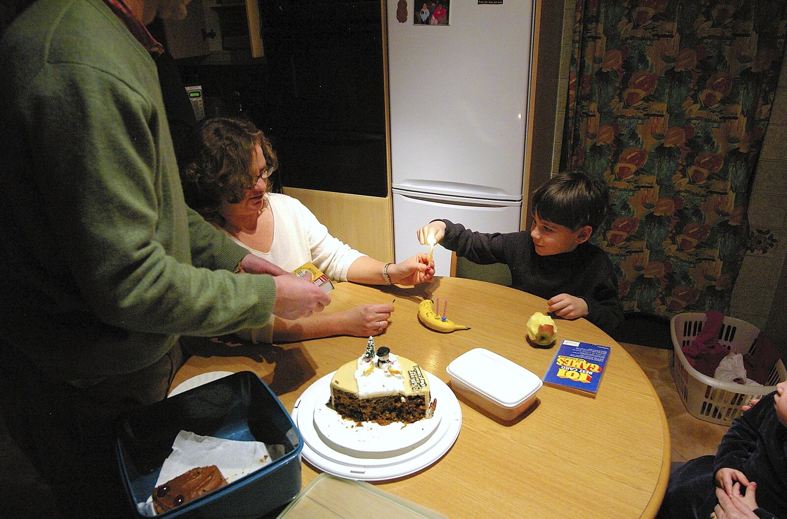 Lolly helps Kai make a banana menorah from Boxing Day Miscellany, Hordle and Barton-on-Sea, Hampshire - 26th December 2005