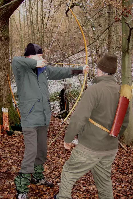 Nosher takes aim under the eye of Chris Boyton, from Walk Like a Shadow: A Day With Ray Mears, Ashdown Forest, East Sussex - 29th December 2005