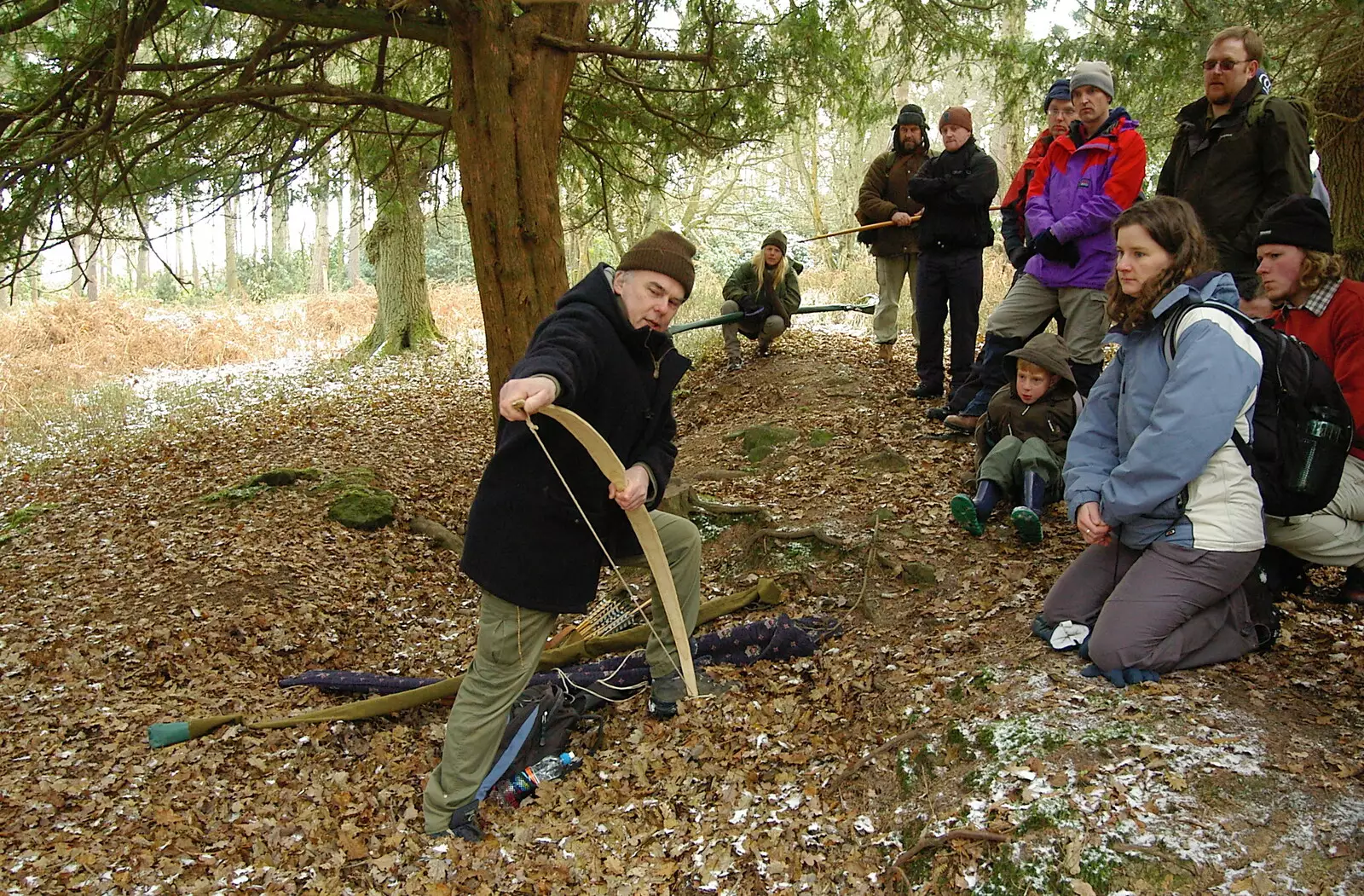 Chris Boyton introduces his bows, from Walk Like a Shadow: A Day With Ray Mears, Ashdown Forest, East Sussex - 29th December 2005