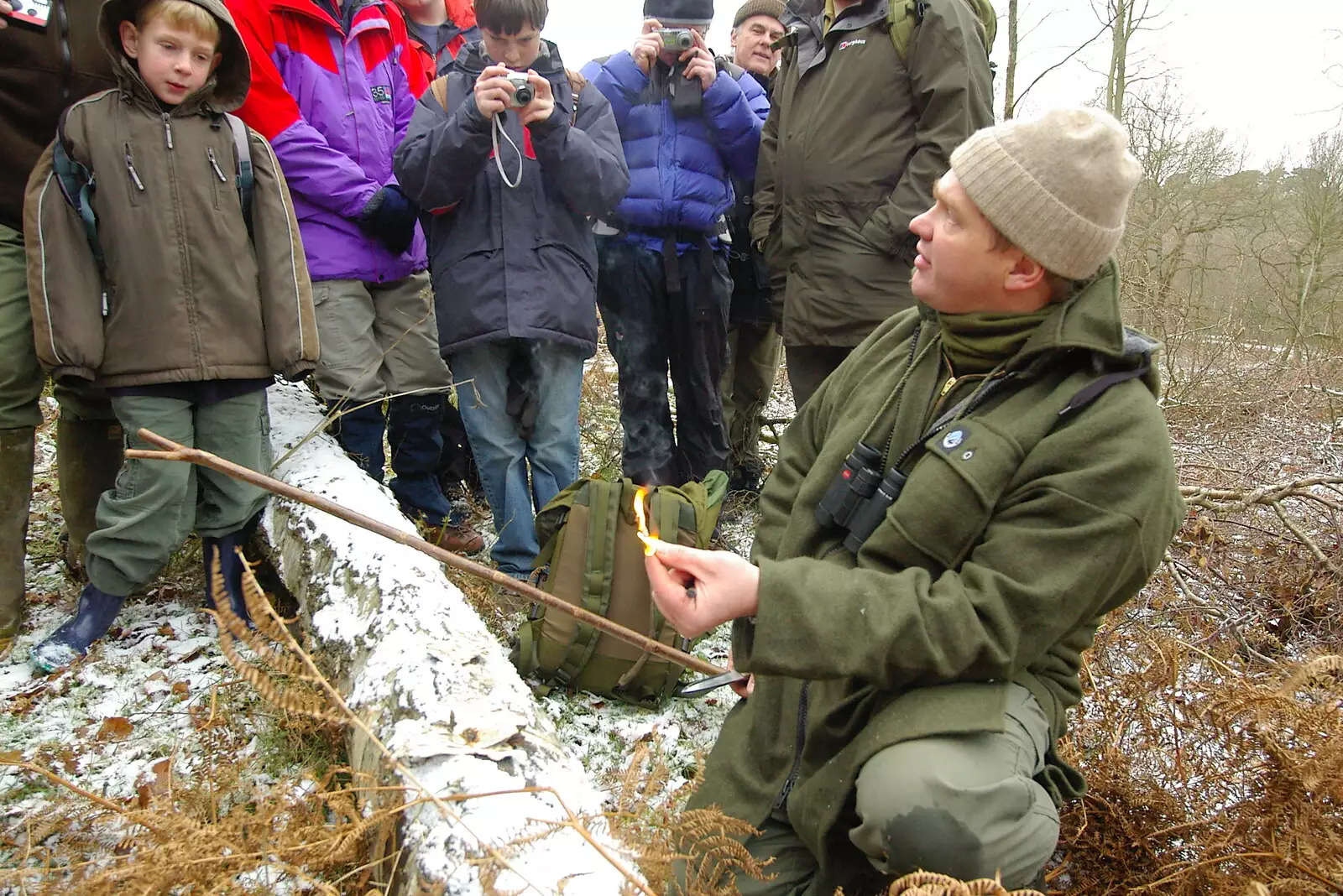 Ray gets a fire going, from Walk Like a Shadow: A Day With Ray Mears, Ashdown Forest, East Sussex - 29th December 2005