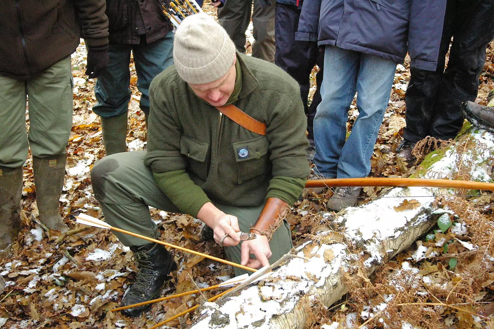 Ray has to dig one of his arrows out of a tree, from Walk Like a Shadow: A Day With Ray Mears, Ashdown Forest, East Sussex - 29th December 2005