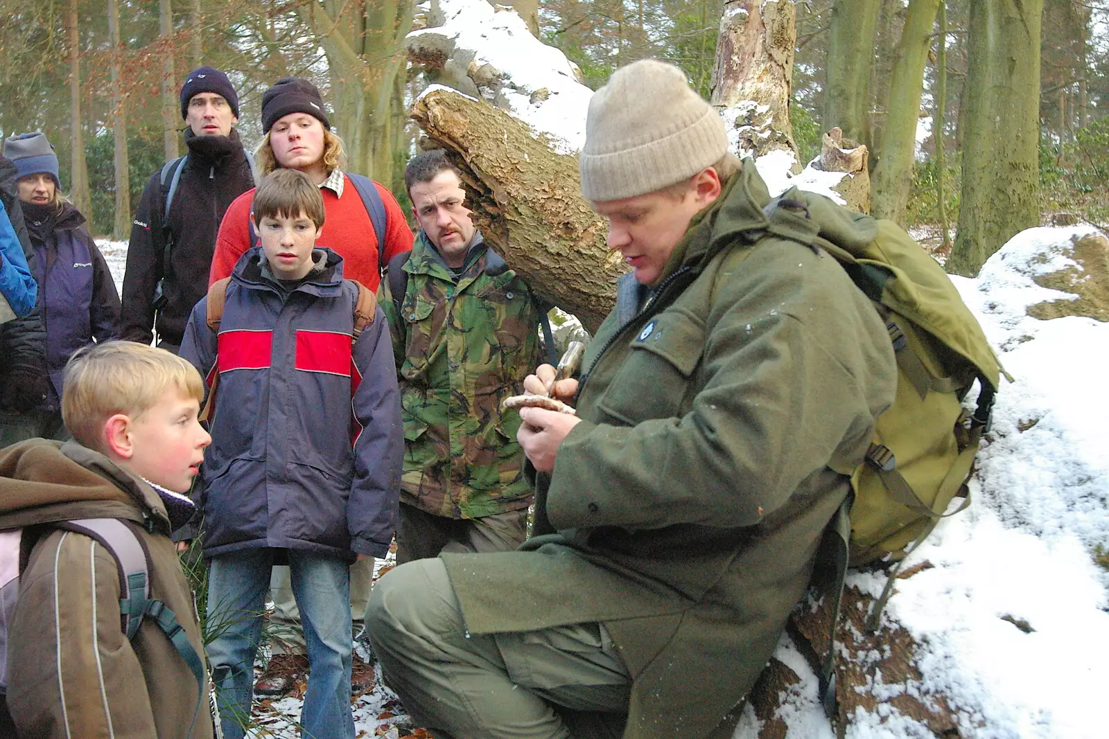 Ray carves pawprint track in a piece of fungus, from Walk Like a Shadow: A Day With Ray Mears, Ashdown Forest, East Sussex - 29th December 2005