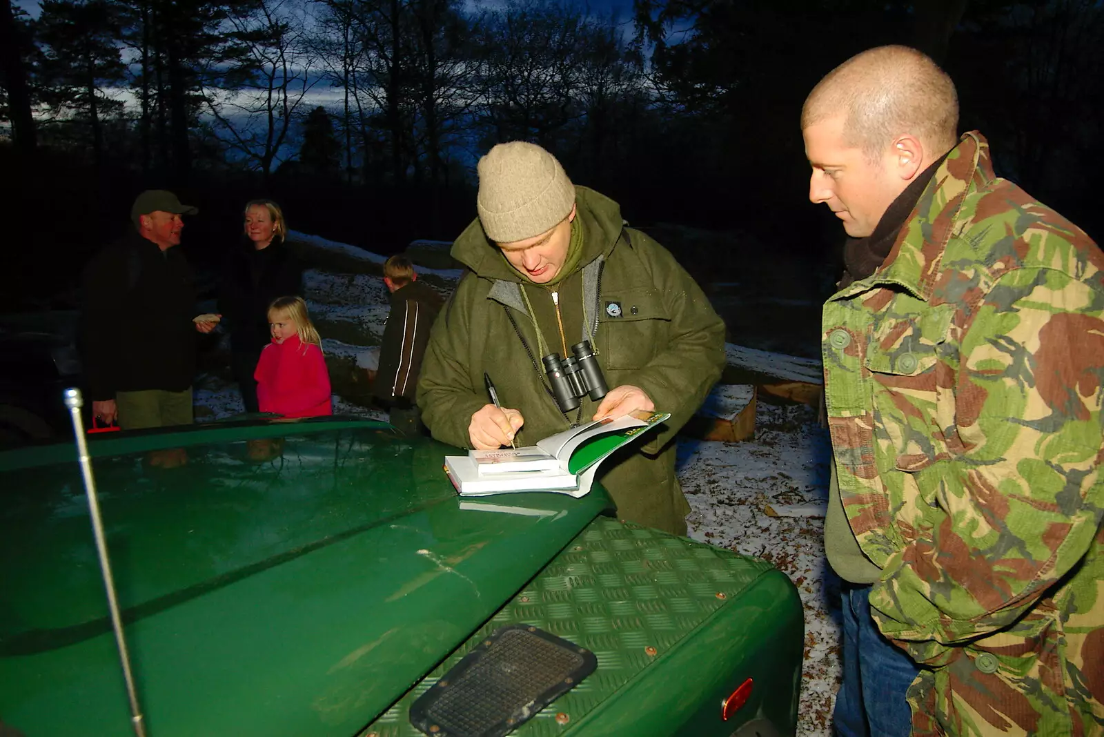 Ray does book signing on his Land Rover, from Walk Like a Shadow: A Day With Ray Mears, Ashdown Forest, East Sussex - 29th December 2005