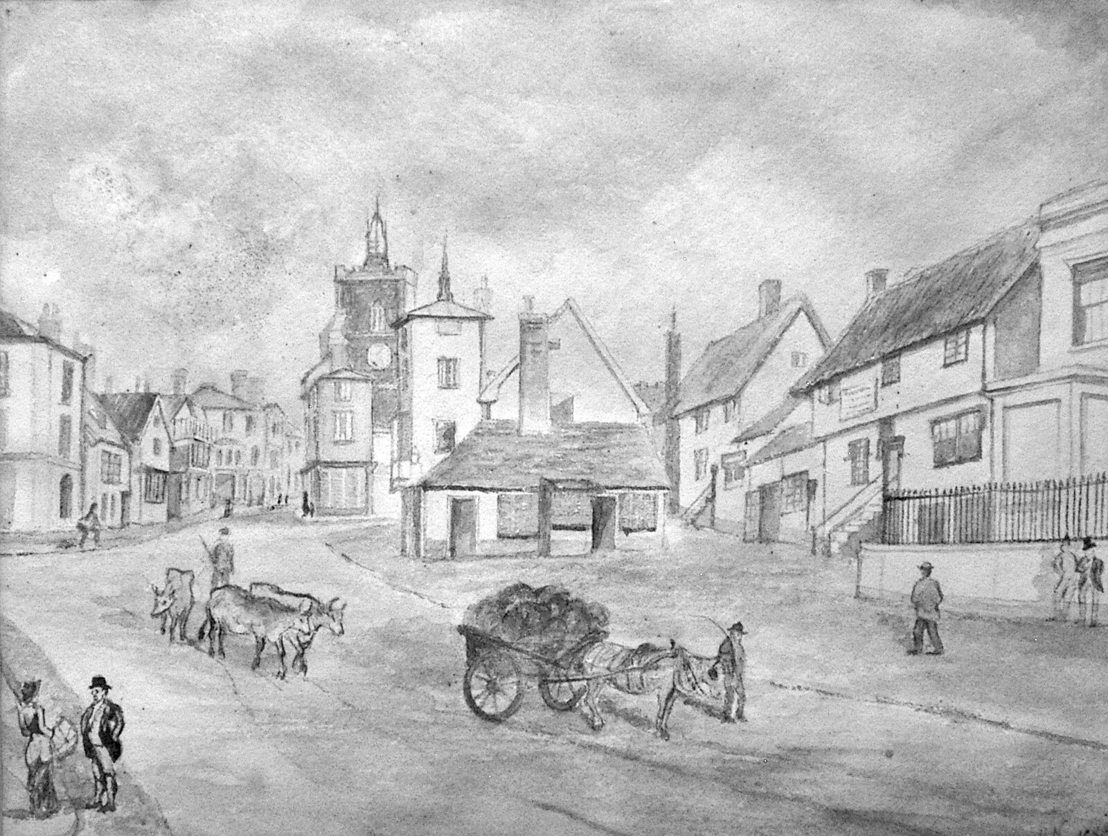 An 1860s-ish sketch of Diss's market place from A Portrait of Hopgoods: Gentlemen's Outfitters, Diss, Norfolk - 4th January 2006