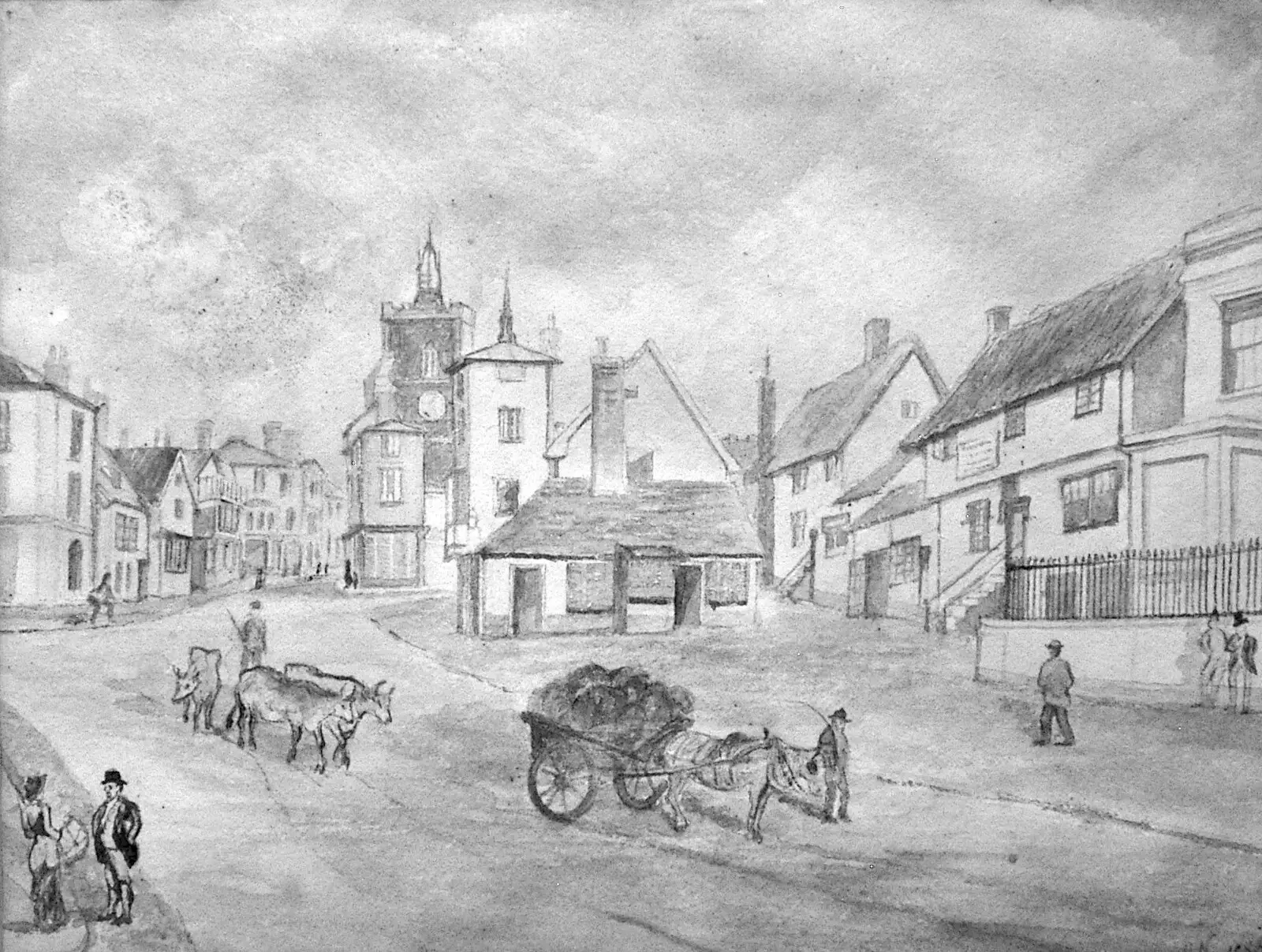 An 1860s-ish sketch of Diss's market place, from A Portrait of Hopgoods: Gentlemen's Outfitters, Diss, Norfolk - 4th January 2006