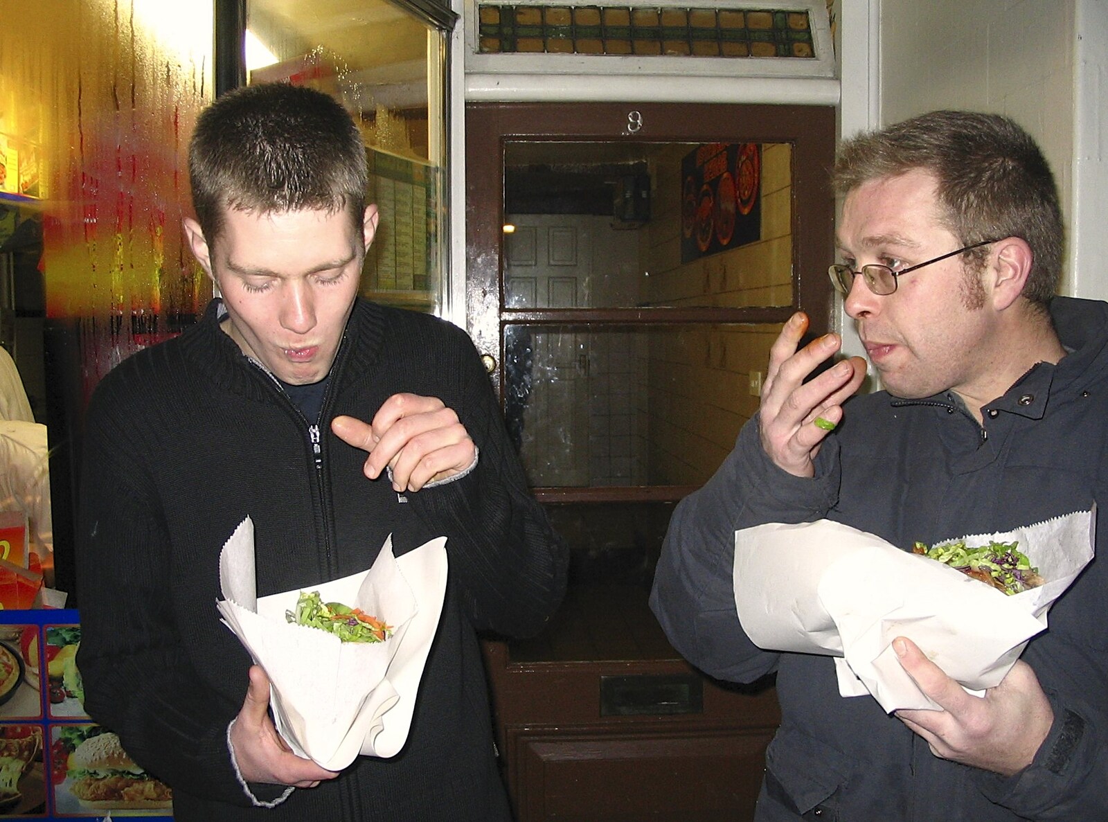 Phil and Marc on elephant-leg kebabs from Dom in da Chapel, Safeway Chickens and Evil Supermarkets, Harleston and Grimston - 15th January 2006