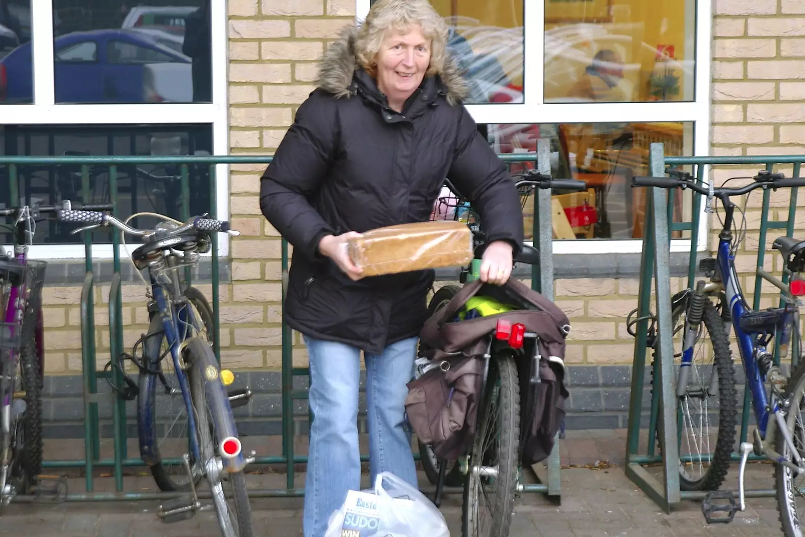 'Bindery Sue' is spotted outside Morrison's, from Dom in da Chapel, Safeway Chickens and Evil Supermarkets, Harleston and Grimston - 15th January 2006