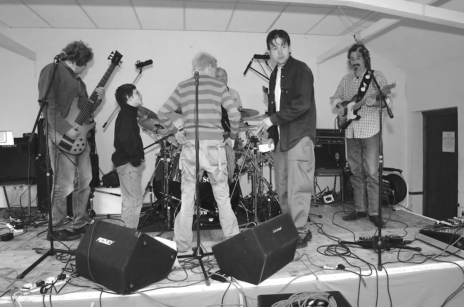 A crowd on the stage, from GR8 at the Cock and The BBs do a Live Recording, Diss and Shelfanger, Norfolk - 4th February 2006