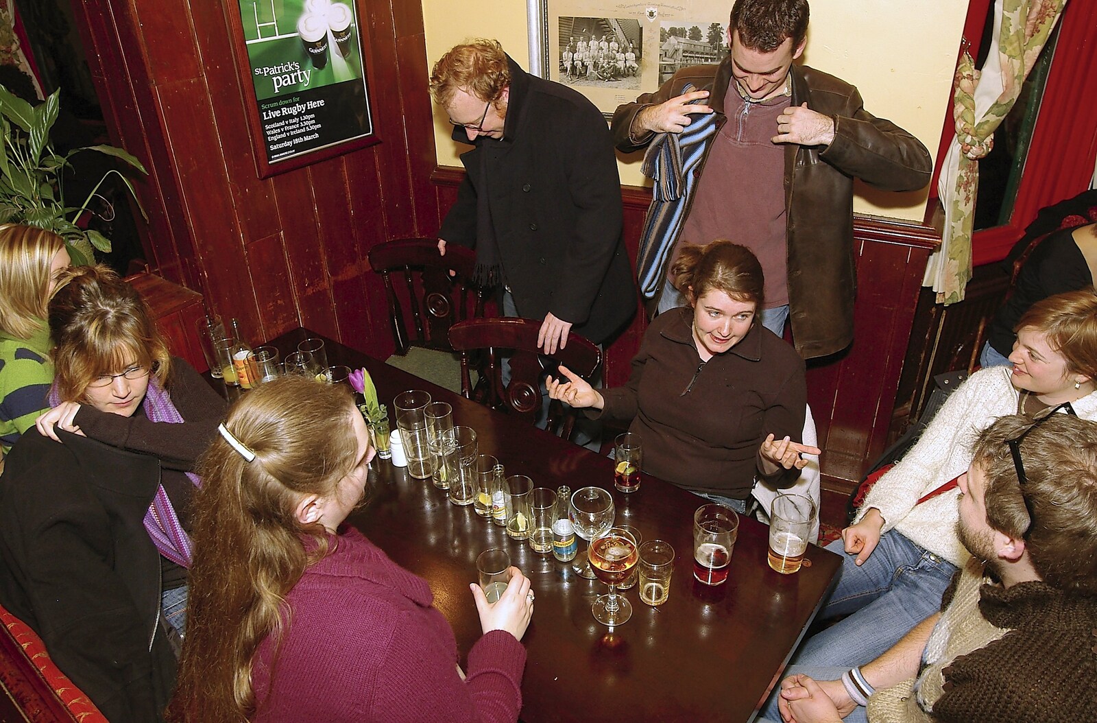 There's an impressive line-up of used glasses from Wrecked Cars, A Night Out and Stick Game in the Cherry Tree, Cambridge and Yaxley, Suffolk- 24th February 2006