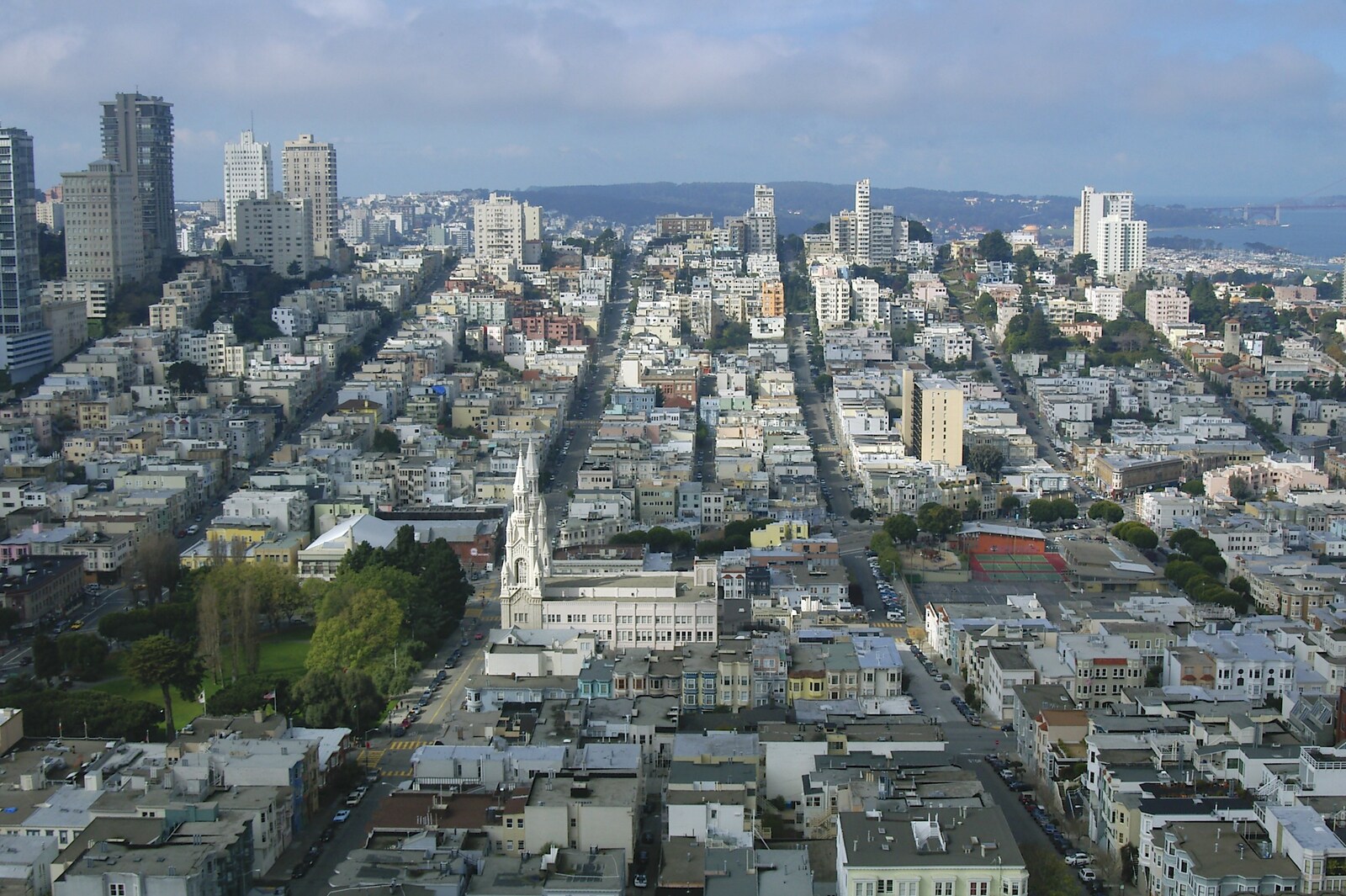 A view of a church from Coit Tower from Chinatown, Telegraph Hill and Fisherman's Wharf, San Francisco, California, US - 11th March 2006