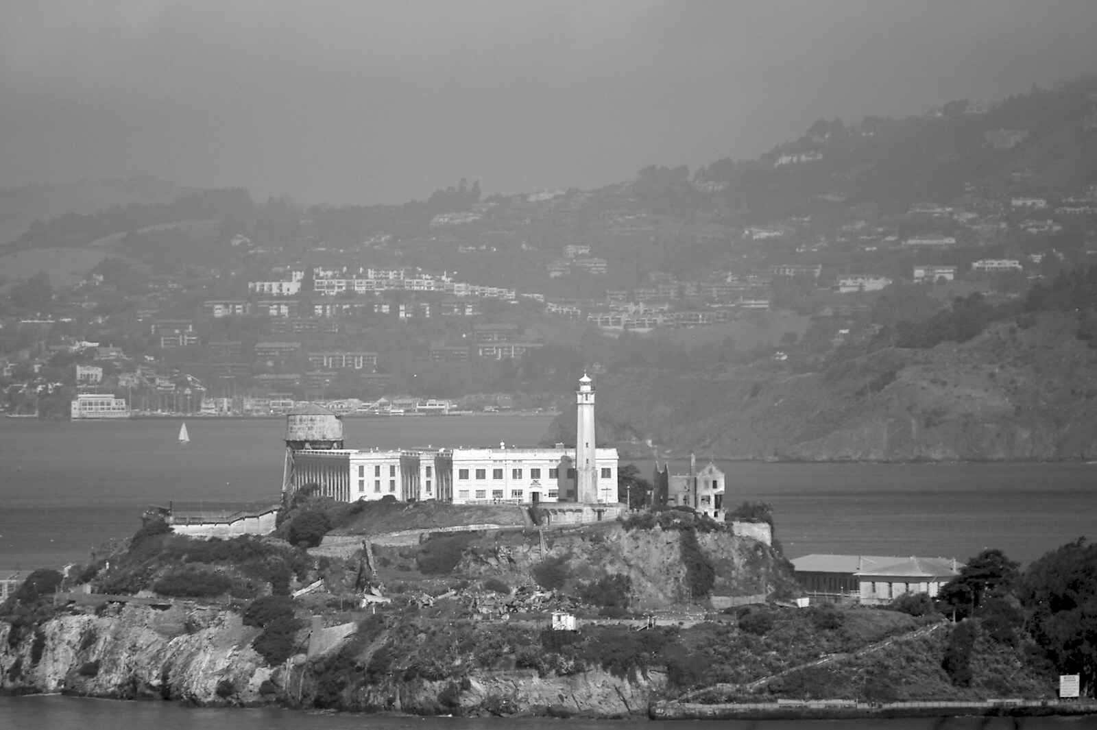 Alcatraz island and the prison from Chinatown, Telegraph Hill and Fisherman's Wharf, San Francisco, California, US - 11th March 2006