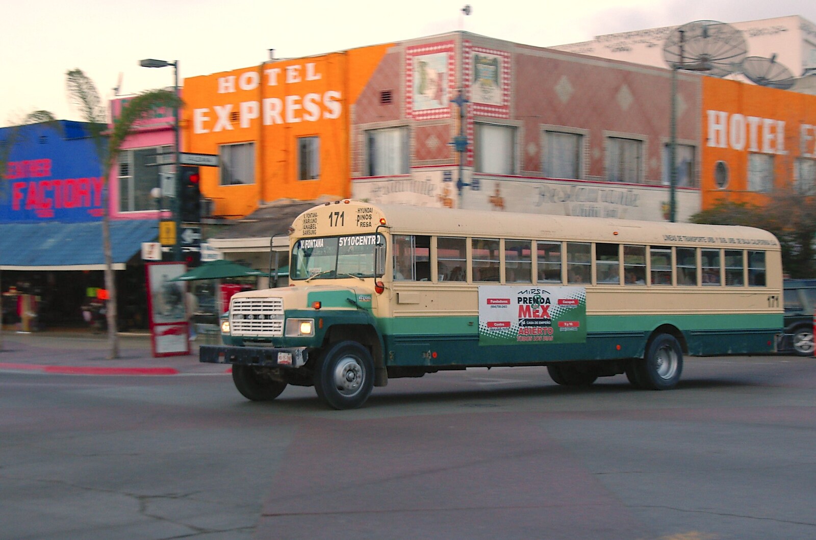 An adapted US schoolbus trundles around from A Trip to Tijuana, Mexico - 25th March 2006