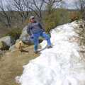 Jen stands astride a heap of ploughed snow, California Snow: San Bernadino State Forest, California, US - 26th March 2006