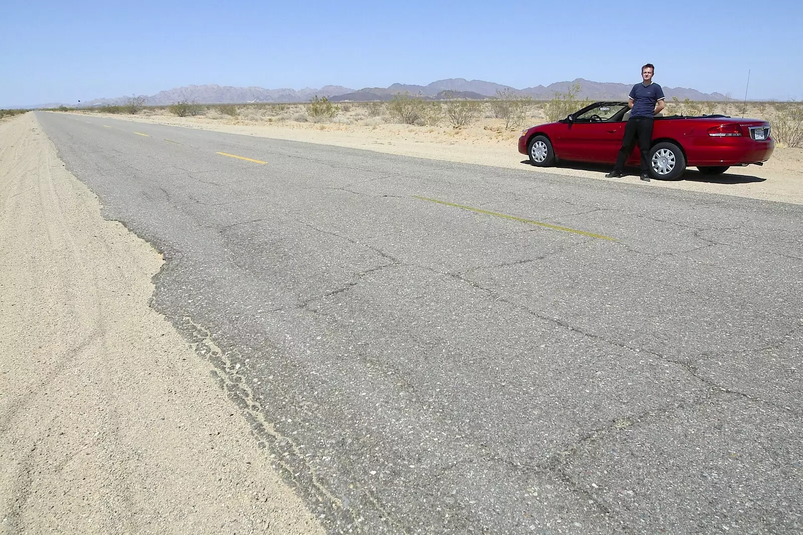 Nosher and the Chrysler Sebring pause on S34, from San Diego Seven: The Desert and the Dunes, Arizona and California, US - 22nd April