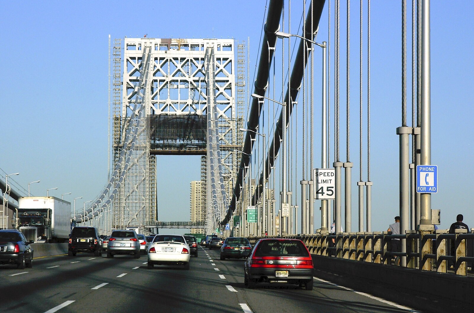 The George Washington bridge from Phil and the Fair Harbor Fire Engine, Fire Island, New York State, US - 30th April 2006