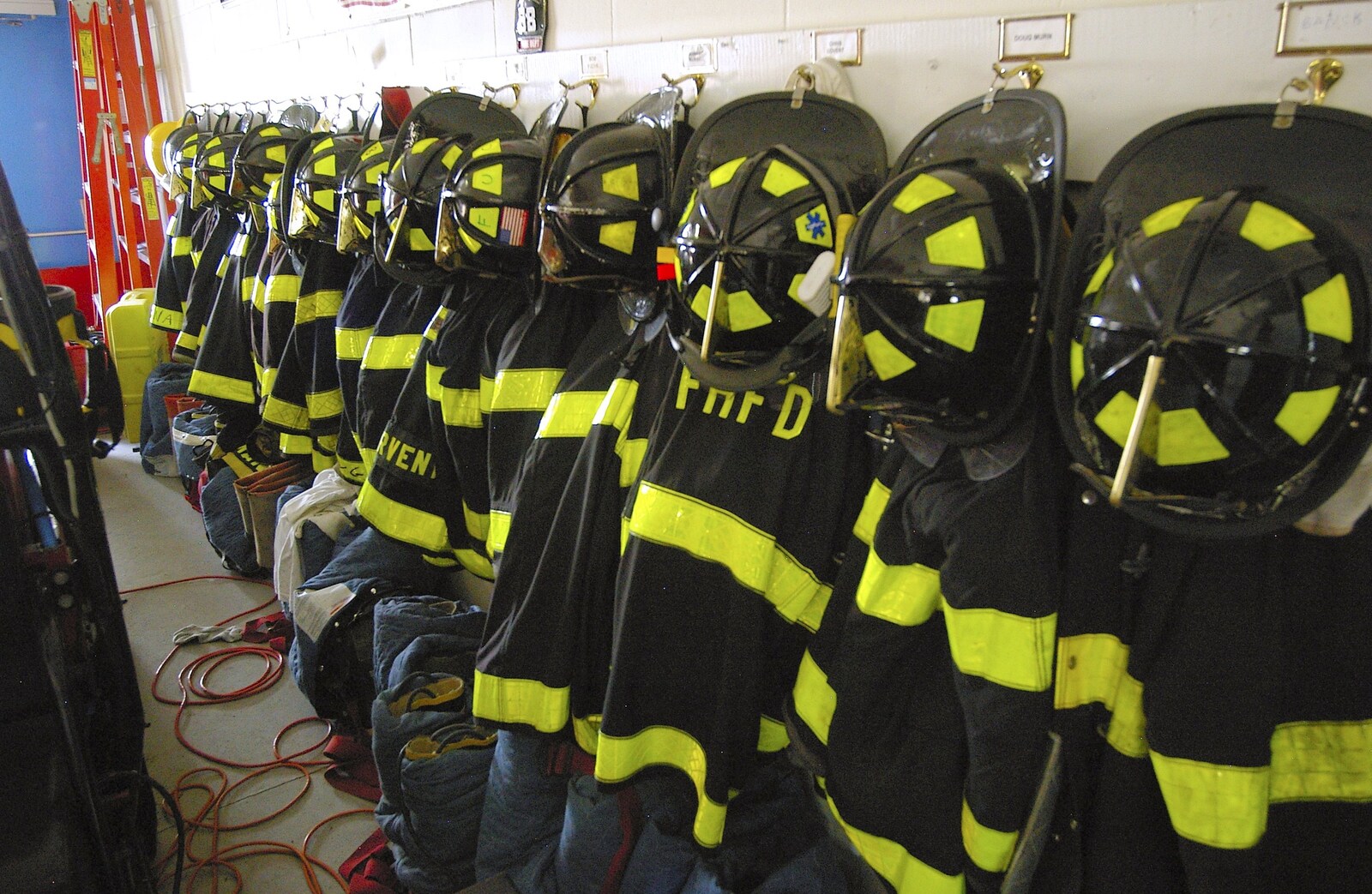 Firemen's jackets from Phil and the Fair Harbor Fire Engine, Fire Island, New York State, US - 30th April 2006