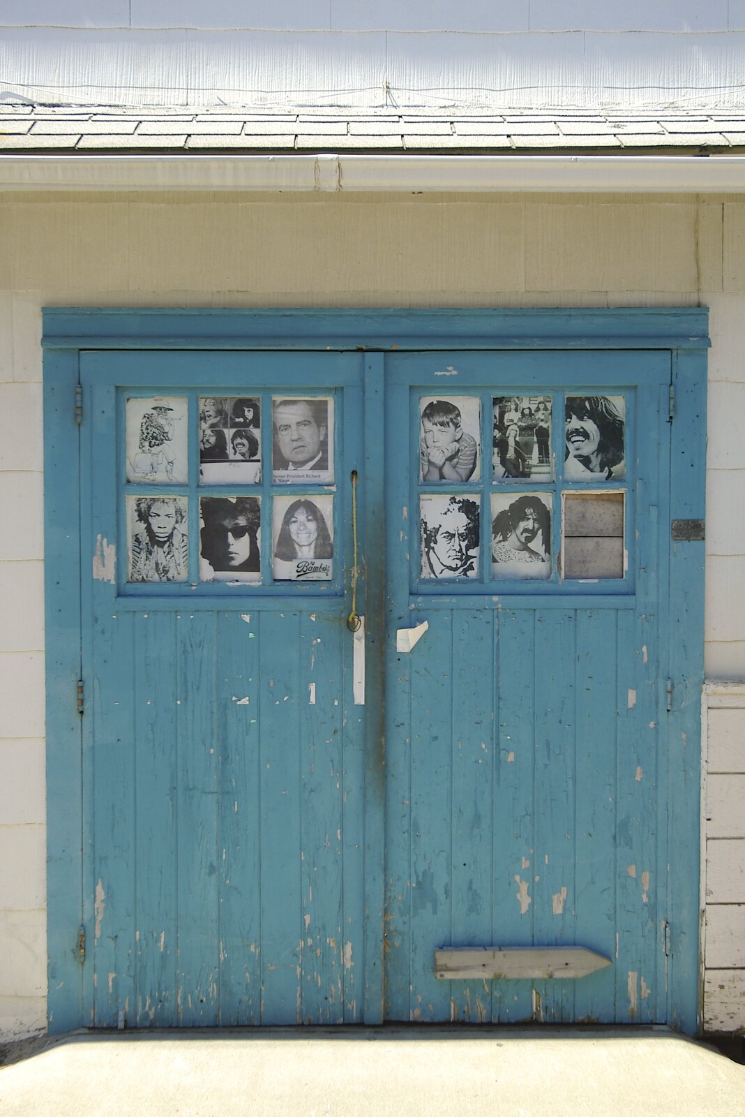 A door of pictures, including Richard Nixon from Phil and the Fair Harbor Fire Engine, Fire Island, New York State, US - 30th April 2006