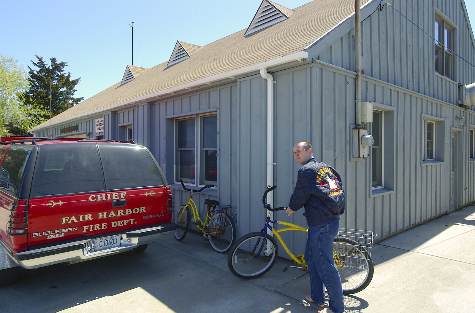 We grab the bikes to cycle back to the beach house from Phil and the Fair Harbor Fire Engine, Fire Island, New York State, US - 30th April 2006