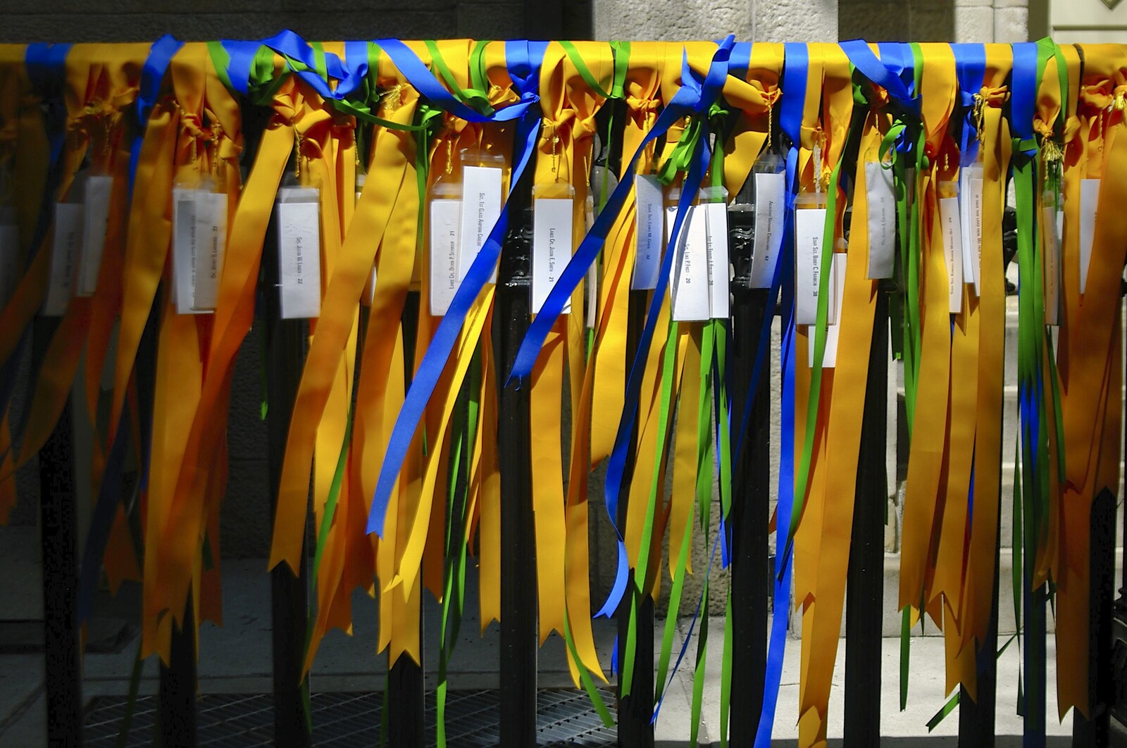 Prayer ribbons at the Dutch Protestant church from Times Square, the Empire State and Ground Zero, New York, US - 1st May 2006