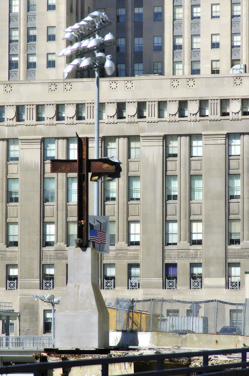 A memorial made of iron girders from Building 6 from Times Square, the Empire State and Ground Zero, New York, US - 1st May 2006
