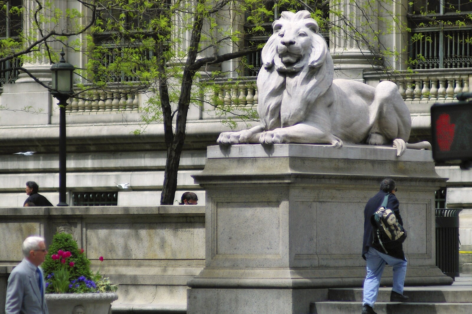 The lions of the New York Public Library from A Union Square Demo, Bryant Park and Columbus Circle, New York, US - 2nd May 2006