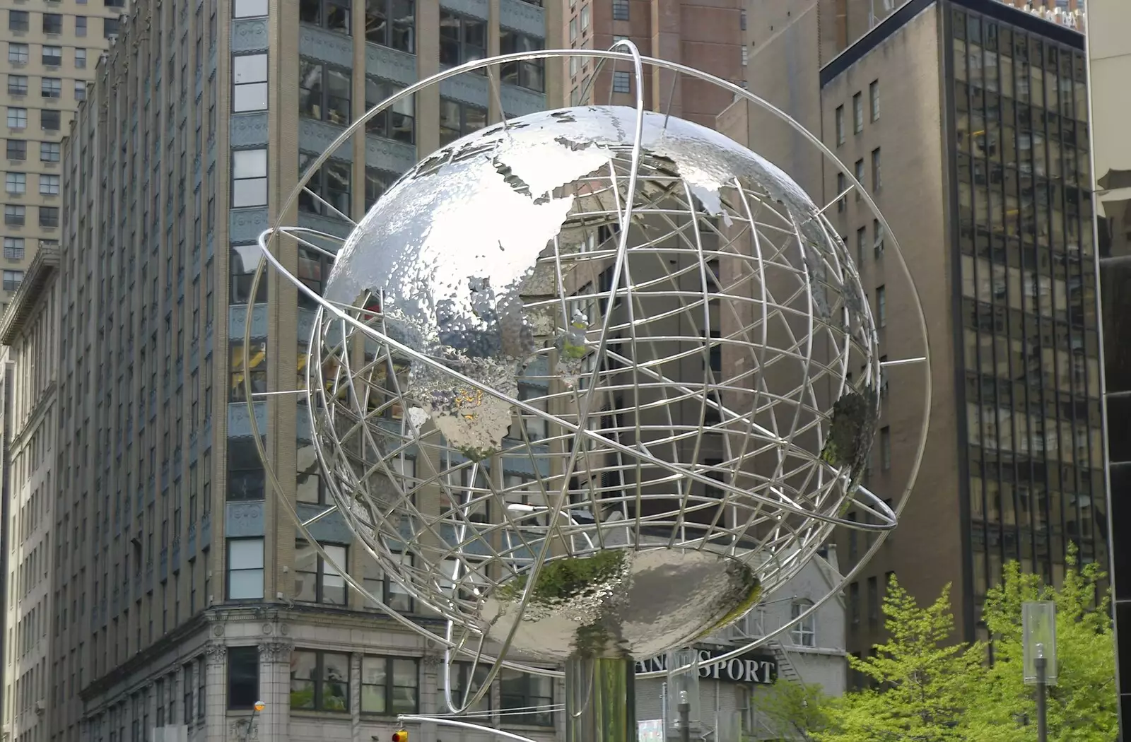 Steel globe in Columbus Circle, from A Union Square Demo, Bryant Park and Columbus Circle, New York, US - 2nd May 2006