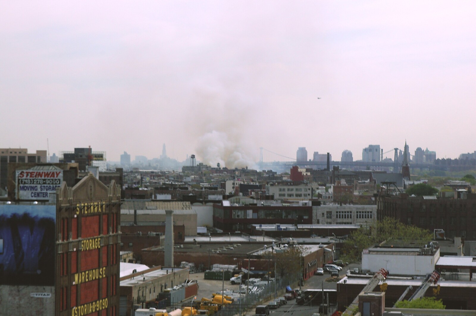 A warehouse fire at Greenpoint, Brooklyn from A Union Square Demo, Bryant Park and Columbus Circle, New York, US - 2nd May 2006