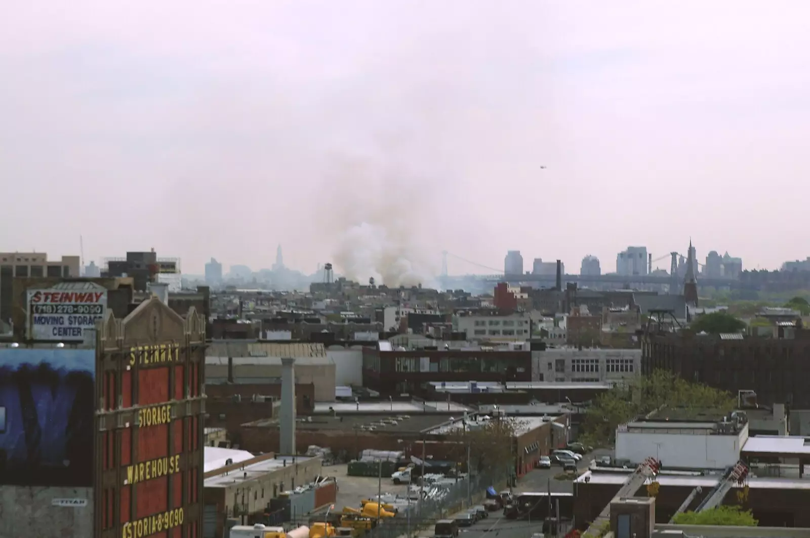 A warehouse fire at Greenpoint, Brooklyn, from A Union Square Demo, Bryant Park and Columbus Circle, New York, US - 2nd May 2006