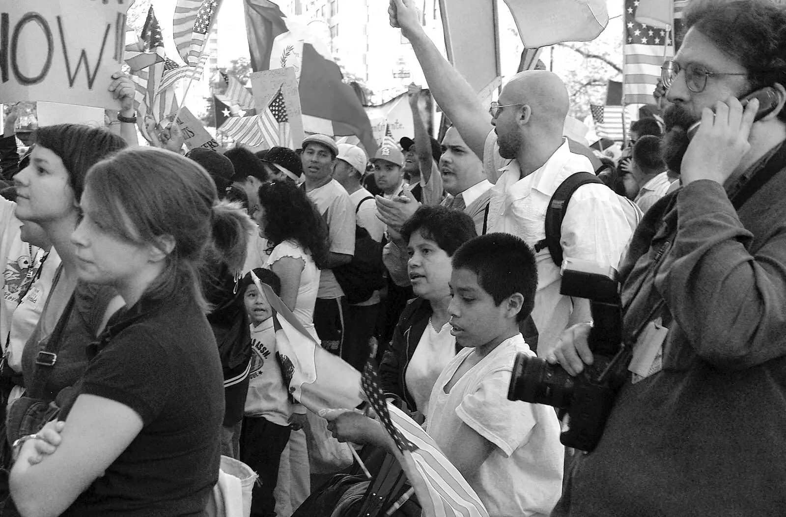 A photographer's on the phone, from A Union Square Demo, Bryant Park and Columbus Circle, New York, US - 2nd May 2006