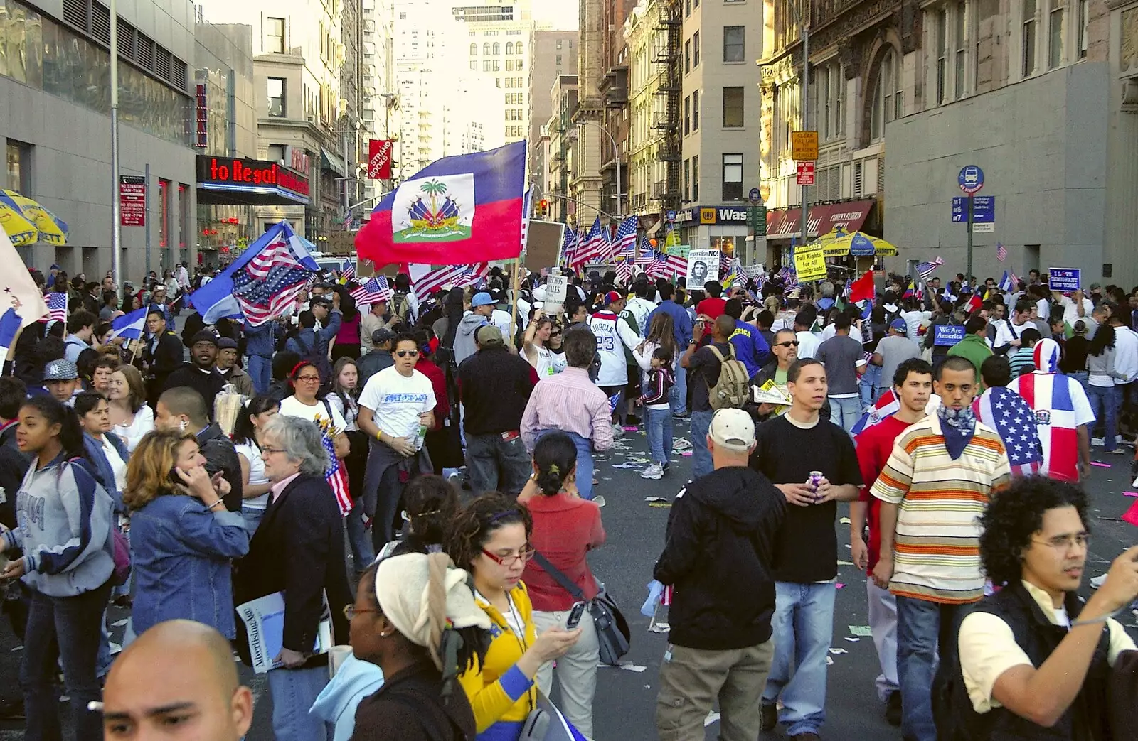 The demo heads off down a street, from A Union Square Demo, Bryant Park and Columbus Circle, New York, US - 2nd May 2006