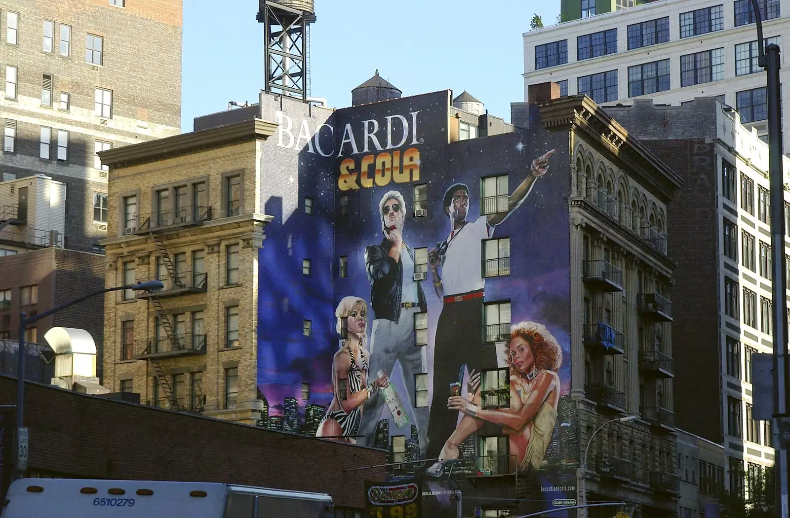 A big building-side Bacardi advert, from A Union Square Demo, Bryant Park and Columbus Circle, New York, US - 2nd May 2006