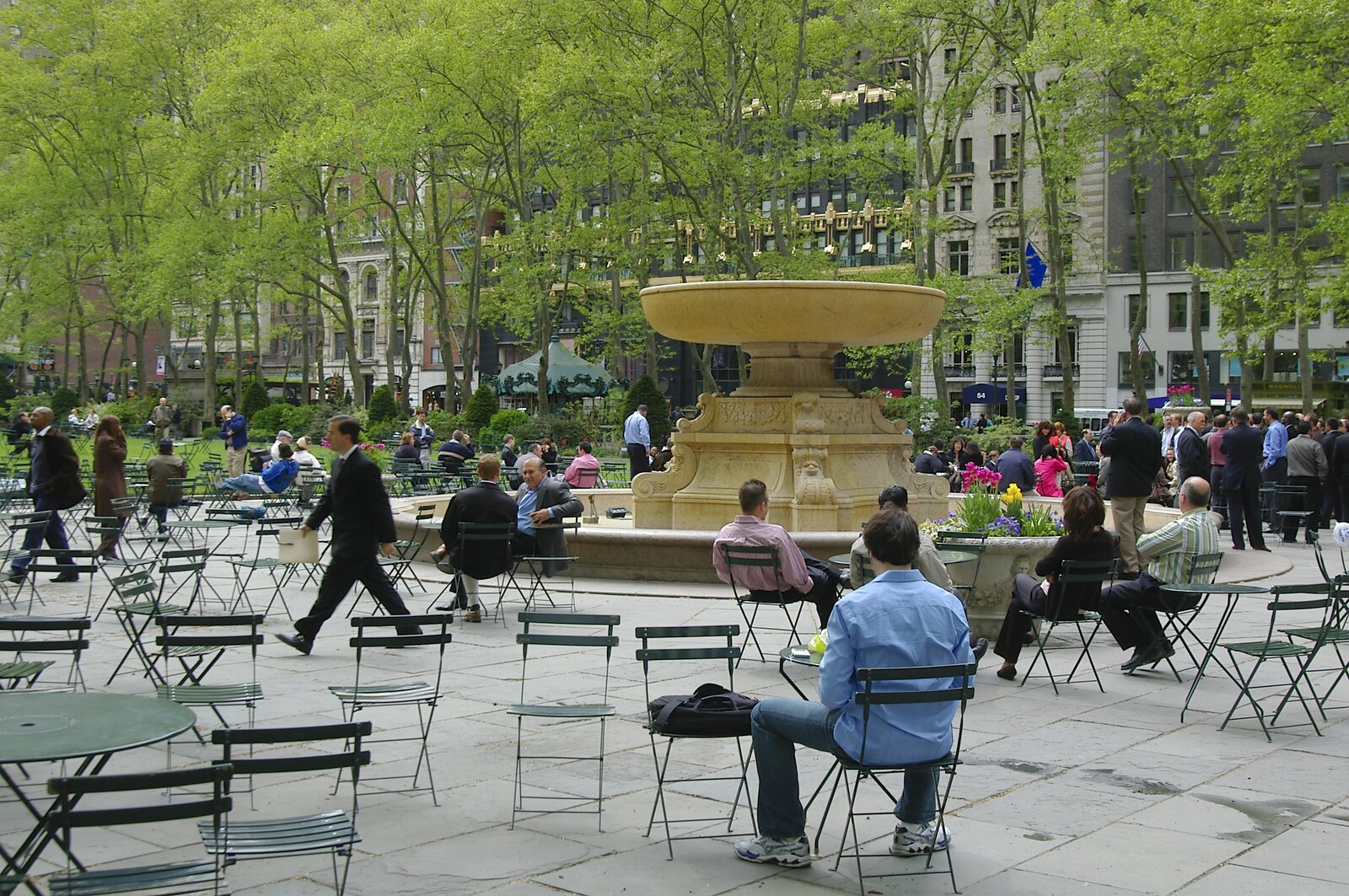 Café chairs by a fountain from A Union Square Demo, Bryant Park and Columbus Circle, New York, US - 2nd May 2006